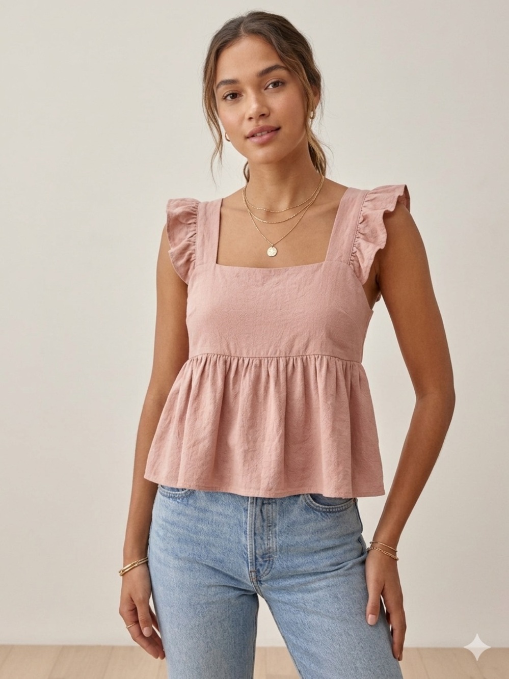 Fab’rik Pink Ruffle Sleeve Peplum Tank Top Size M Boho Preppy boutique summer